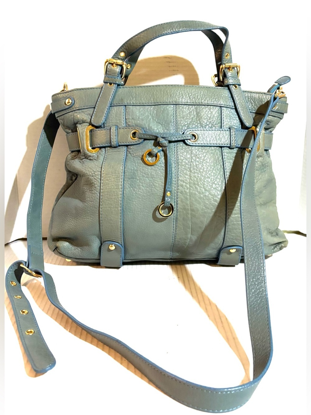 Women's Slate Blue distressed Leather Satchel Shoulder Bag